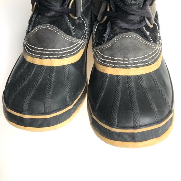 Sorel Joan of Arctic Black Suede Winter Boots Faux Fur Trim Tall Lace Up Boot - Picture 6 of 11